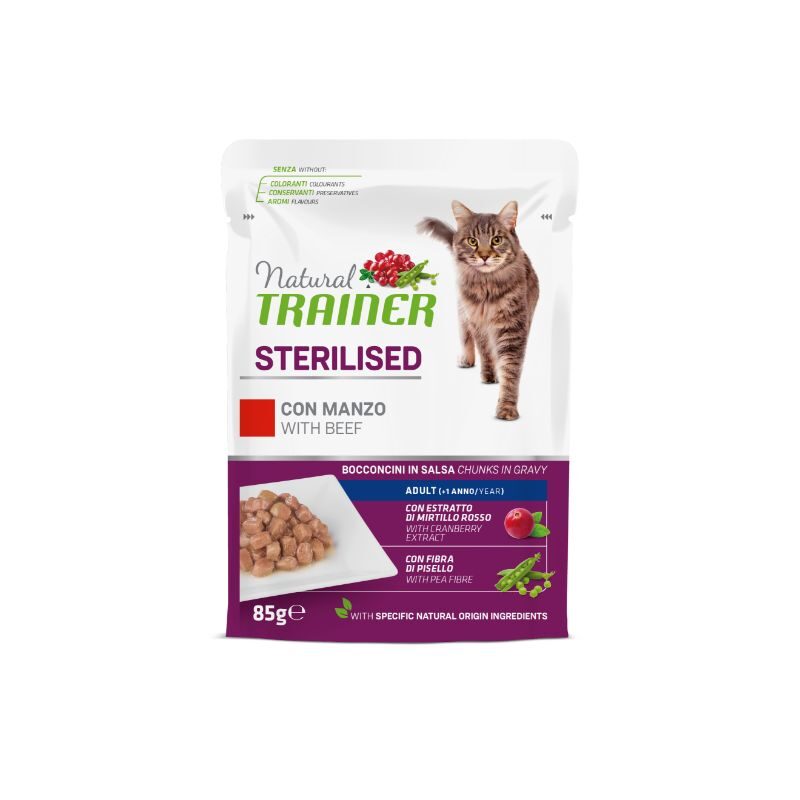 Konservi Natural Trainer ar liellopu sterilizētiem kaķiem 85 g