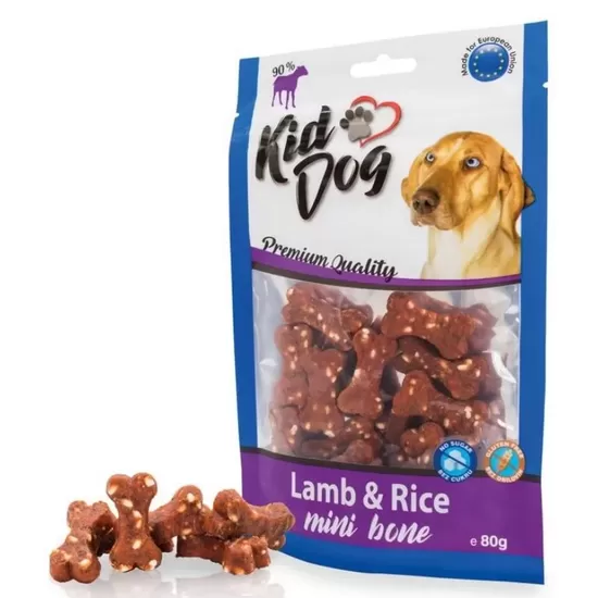 KIDDOG jēra gaļas kauliņiem un rīsiem 80g