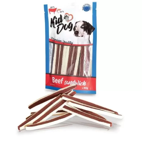 KIDDOG liellopa gaļas un mencas  strēmeles 80g