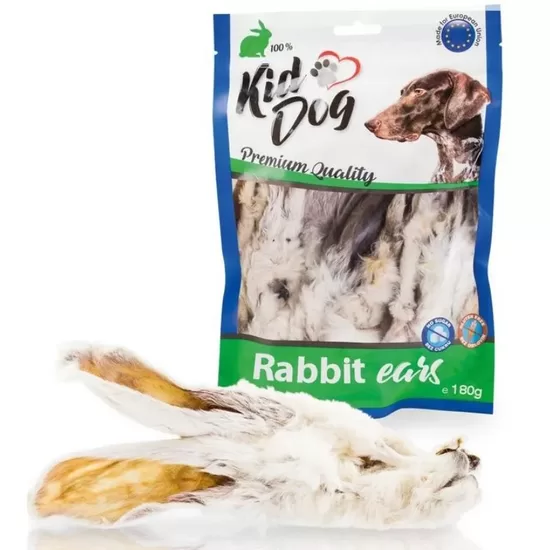 KIDDOG kaltētas trušu ausis ar kažokādu 180g