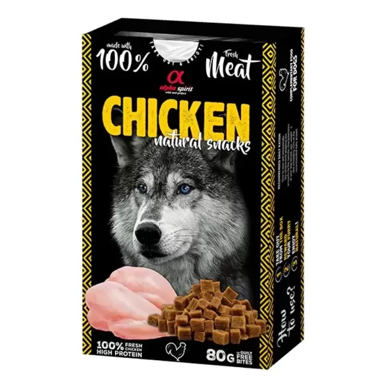 ALPHA SPIRIT NATURAL CHICKEN apmācību gardumi no vistas gaļas suņiem 80g