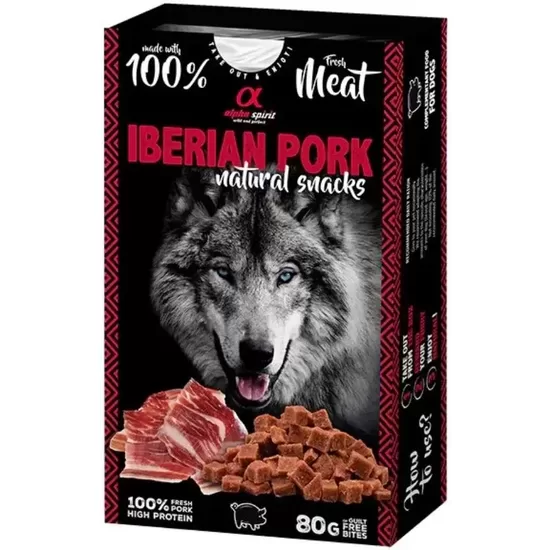 ALPHA SPIRIT NATURAL IBERIAN PORK apmācību gardumi no Ibērijas cūkgaļas suņiem 80g
