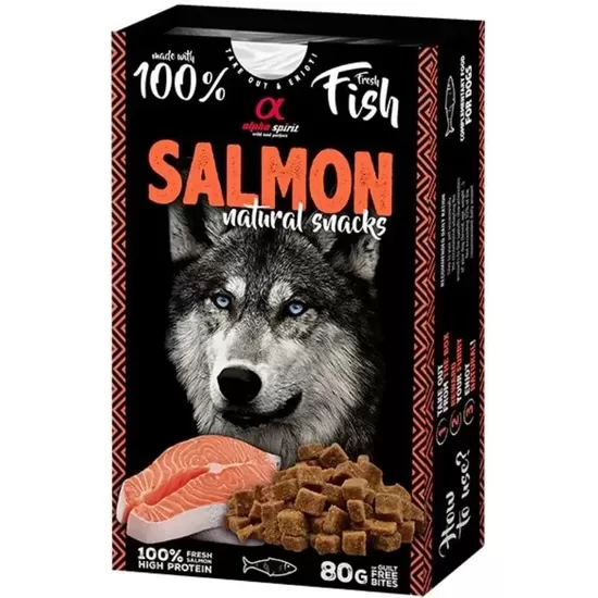 ALPHA SPIRIT NATURAL SALMON apmācību gardumi no laša gaļas suņiem 80g