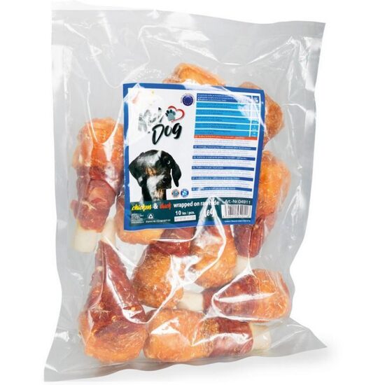 KIDDOG Buffet ādas bungu stilbiņi ar pīli un vistu 14cm 10gab.-1 iepakojums
