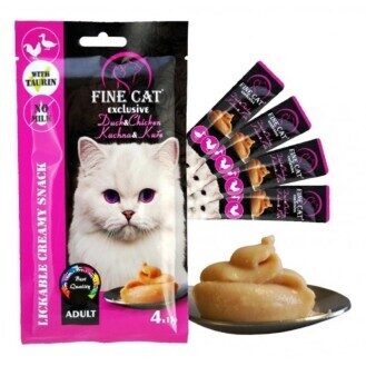 FINE CAT krēmveida gardums kaķiem ar pīli un vistu 4x15g 