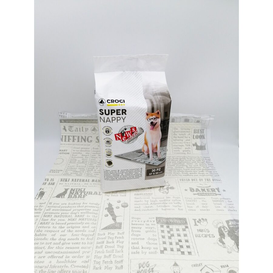 Higiēniskais paklājs suņiem ar avīzes rakstu CROCI SUPER NAPPY, 30 gab., divi izmēri
