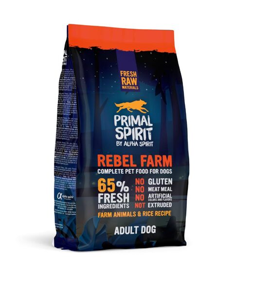 PRIMAL SPIRIT Rebel Farm Adult Dog 65% gaļas sausā barība pieaugušiem suņiem 1kg