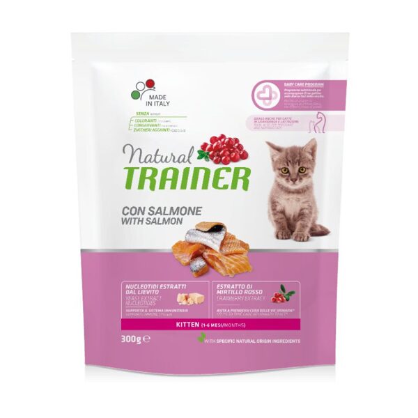 NATURAL TRAINER Cat Kitten Salmon sausā barība ar lasi kaķēniem 300g