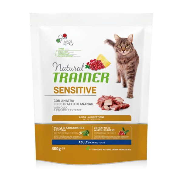 NATURAL TRAINER CAT SENSITIVE DUCK sausā barība ar pīli jutīgiem kaķiem 300g
