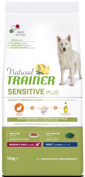 Ar trusi vidēju un lielu šķirņu suņiem DOG SENSIT PLUS RABBIT Medium Maxi  NATURAL TRAINER