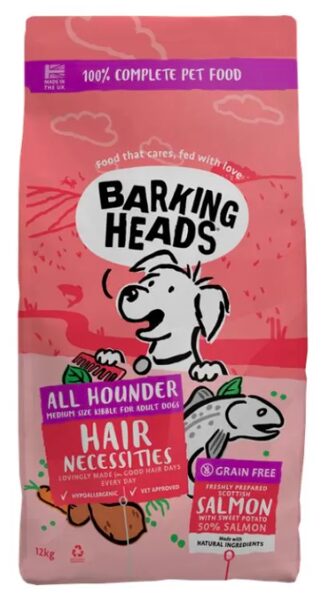 HAIR NECESSITIES SALMON pilnvērtīga barība pieaugušiem suņiem ar lasi 12kg