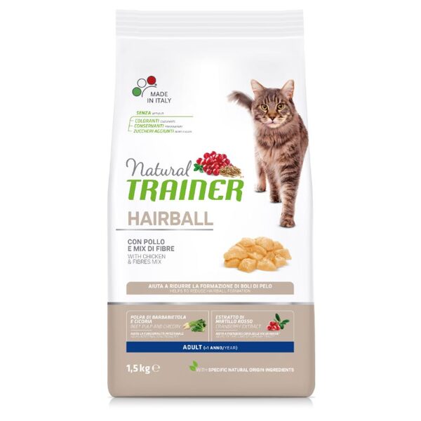 NATURAL TRAINER Cat Hairball chicken sausā barība ar vistu spalvu izvadīšanai kaķiem
