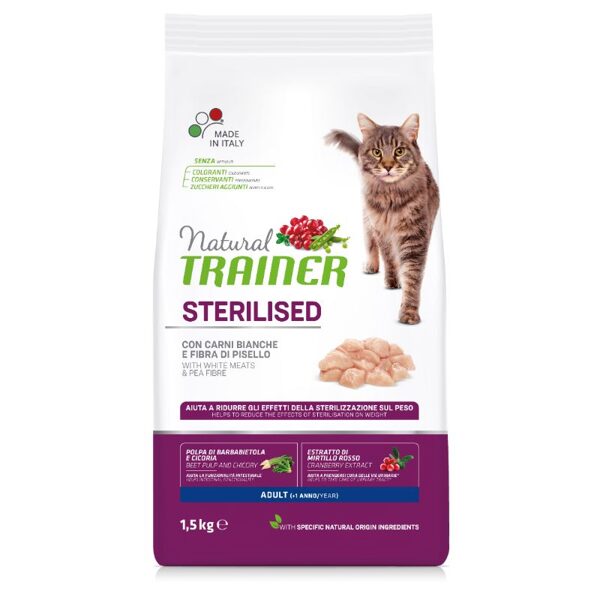 NATURAL TRAINER Cat Adult Turkey sausā barība sterilizātiem kaķiem ar tītaru 10kg