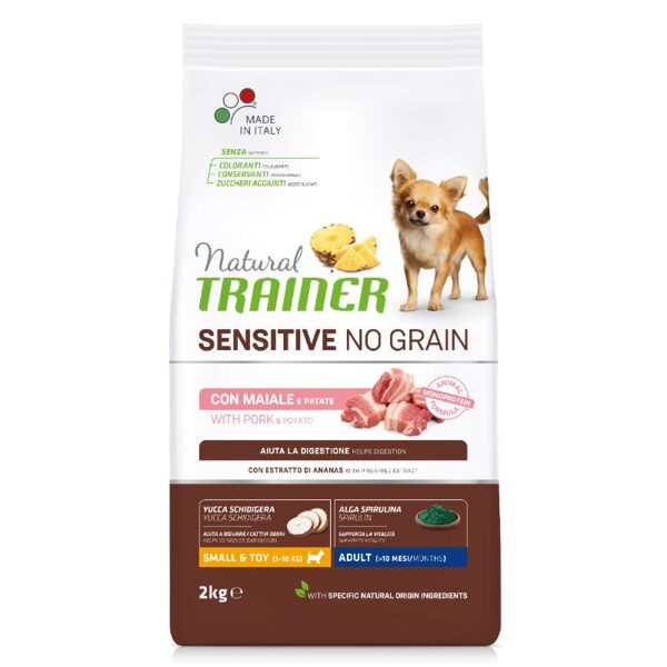 NATURAL TRAINER ADULT DOG SENSITIVE NO GRAIN MINI PORK sausā barība mazo šķirņu suņiem ar cūkgaļu 2kg