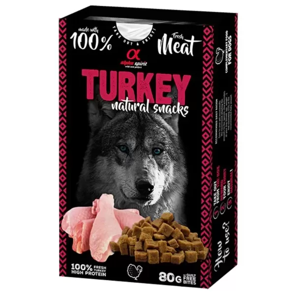 ALPHA SPIRIT NATURAL TURKY apmācību gardumi no tītara gaļas suņiem 80g