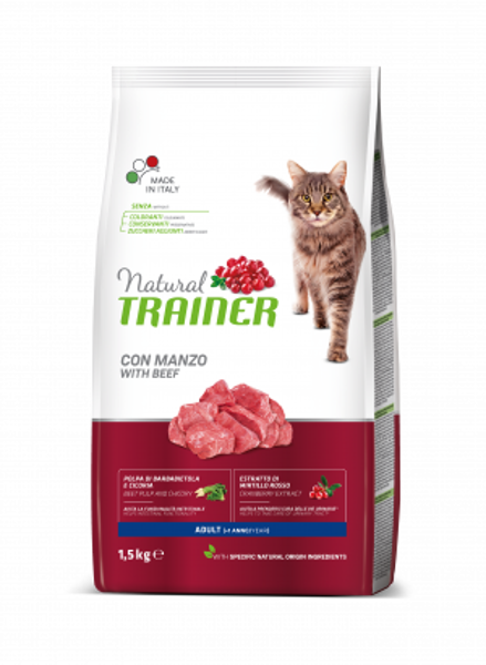 Natural Trainer Cat adult Beef sausā barība kaķiem ar liellopu 1.5kg