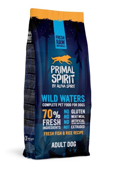 PRIMAL SPIRIT Wild Waters Adult Dog 70% gaļas sausā barība pieaugušiem suņiem 12kg 